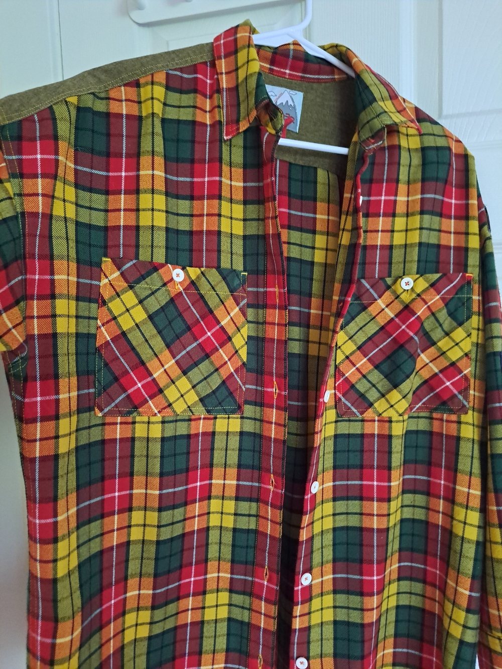 Plaid Button-Up Shirt in Red, Yellow & Green